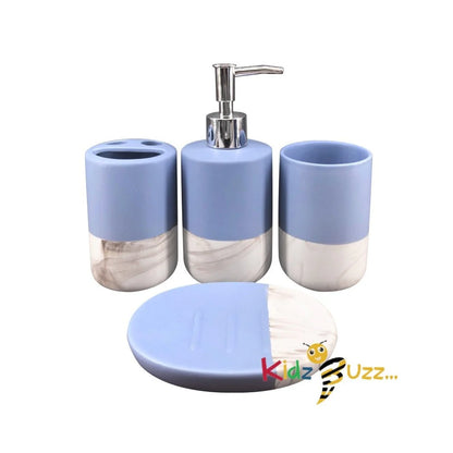 Marbled Bathroom Set 0.3L- 4Pcs Set Blue
