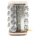 16 Jar Revolving Spice Rack with Glass Bottles Rotating for Herbs Spices Holder