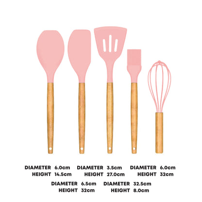 5pcs Silicone Utensil Set Pink- Kitchen Accessories