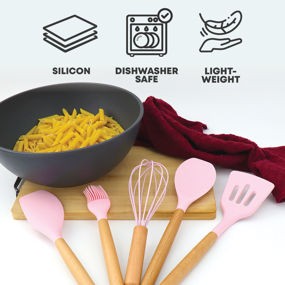 5pcs Silicone Utensil Set Pink- Kitchen Accessories