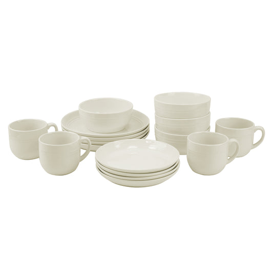 16 pcs Line Relief Dinner Set White 0.44L-0.7L