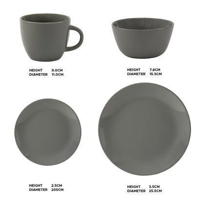 16Pcs Glazed Dinner Set Ash Grey 0.5L-0.75L