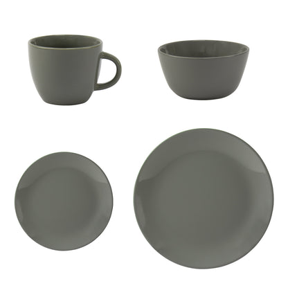 16Pcs Glazed Dinner Set Ash Grey 0.5L-0.75L