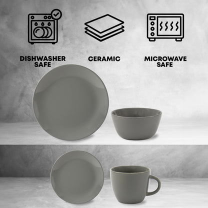 16Pcs Glazed Dinner Set Ash Grey 0.5L-0.75L