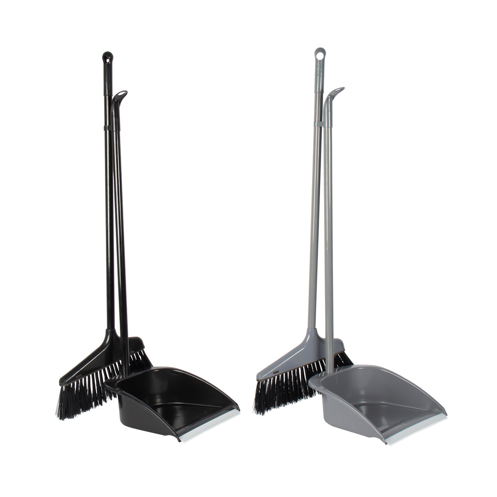 Long Handle Dustpan & Brush Set 2pc Monochrome