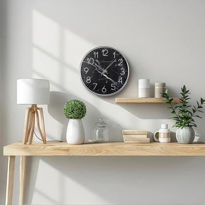 30cm Wall Clock Black Marbled- Home Accessories
