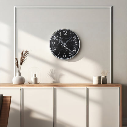 30cm Wall Clock Black Marbled- Home Accessories