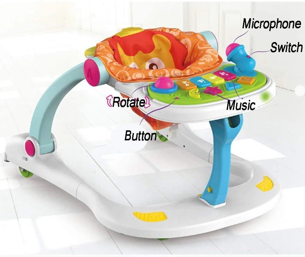 Multifunctional Baby Walker With Toy Tray 4 In 1-Learning Walker For Toddlers And Infants