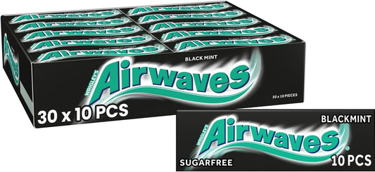 Airwaves Black Mint Sugarfree Chewing Gum, with Menthol Freshness, 30 Packs of 10 Pieces