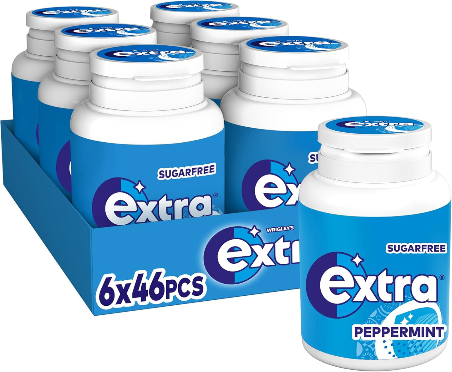 Extra Chewing Gum Bottle, Sugar Free, Peppermint Flavour, 6 Packs of 46 Pieces