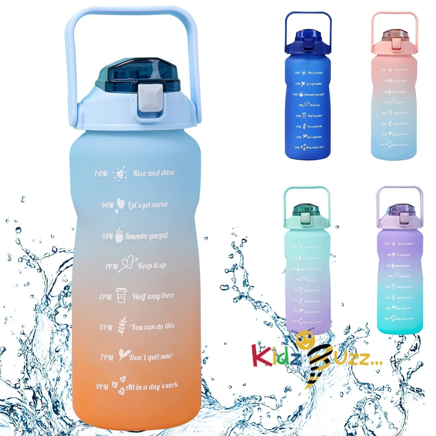Water Bottle 2L Time Maker With Straw Blue Orange