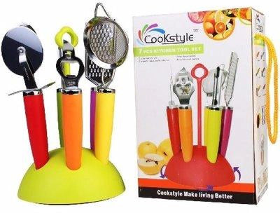 7-Piece Kitchen Tool Set with Revolving Stand - Multicolour