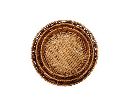 Circular Plastic Hand Woven Basket 3 Pcs Set