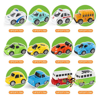 Die Cast Toy Cars Set 27 Pcs, Alloy Metal Pull Back Vehicles Set with Play Mat