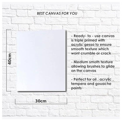 40cm x 30cm Plain White Canvas for Painting Sketching Drawing | Ideal for Oil Paints and Acrylics Plain Canvas for Painting | Canvases for Acrylic Painting | Blank Art Canvas | Art Supply