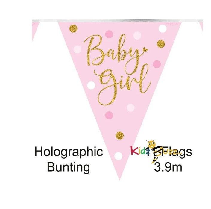 Party Bunting Sparkling Baby Girl Dots Holographic 11 Flags