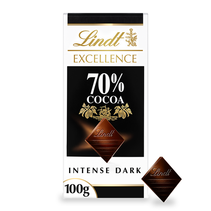 Lindt Chocolate 70% Lindt EXCELLENCE Dark 70% Bar 100g (Pack Of 12 )