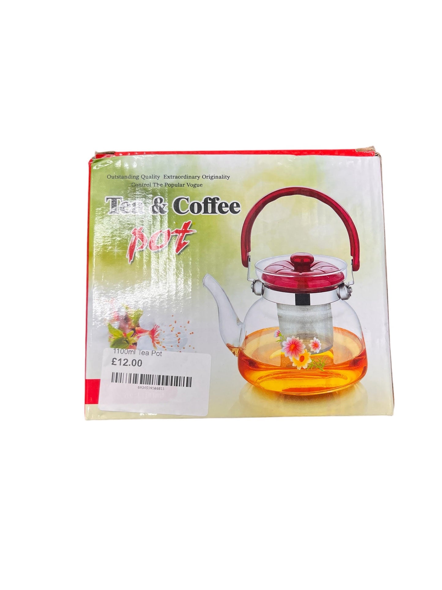 Clear Glass Teapot with Infuser, Round Shape Infuser Tea Pot, Glass Strainer Teapot 1100ml