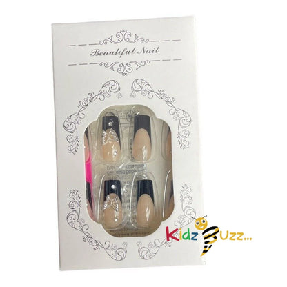 24 X Fake Nails Reusable Stick Press on Stiletto Glitter Matte False Nail Tips