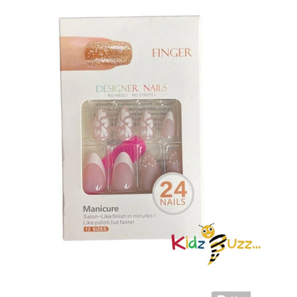 24 X Fake Nails Reusable Stick Press on Stiletto Glitter Matte False Nail Tips