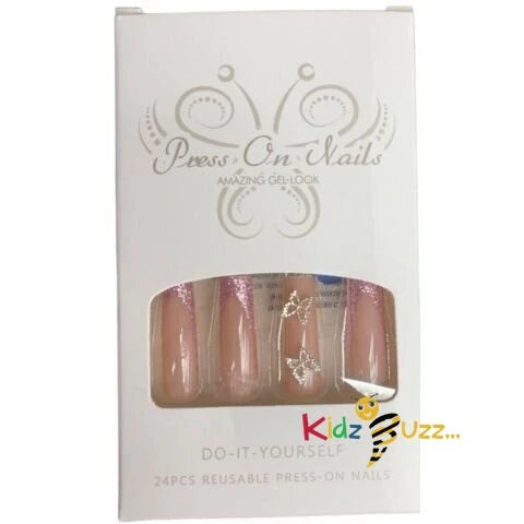 24 X Fake Nails Reusable Stick Press on Stiletto Glitter Matte False Nail Tips