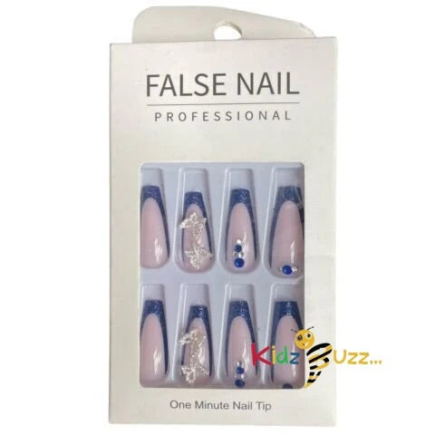 24 X Fake Nails Reusable Stick Press on Stiletto Glitter Matte False Nail Tips