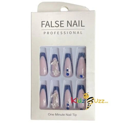 24 X Fake Nails Reusable Stick Press on Stiletto Glitter Matte False Nail Tips