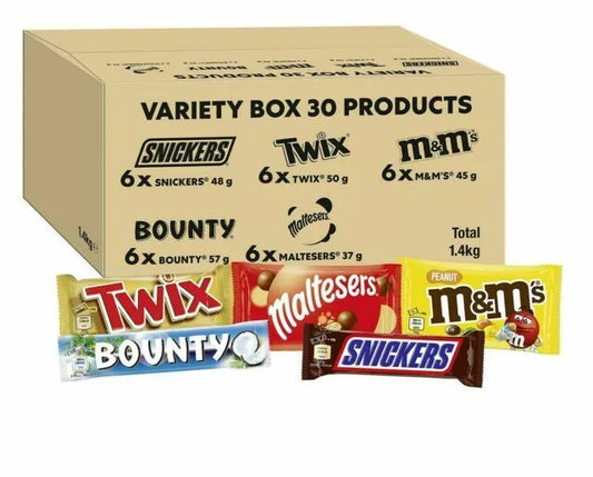 M&M's Snickers & More Mixed Chocolate Gift 30 Bars 1.4kg