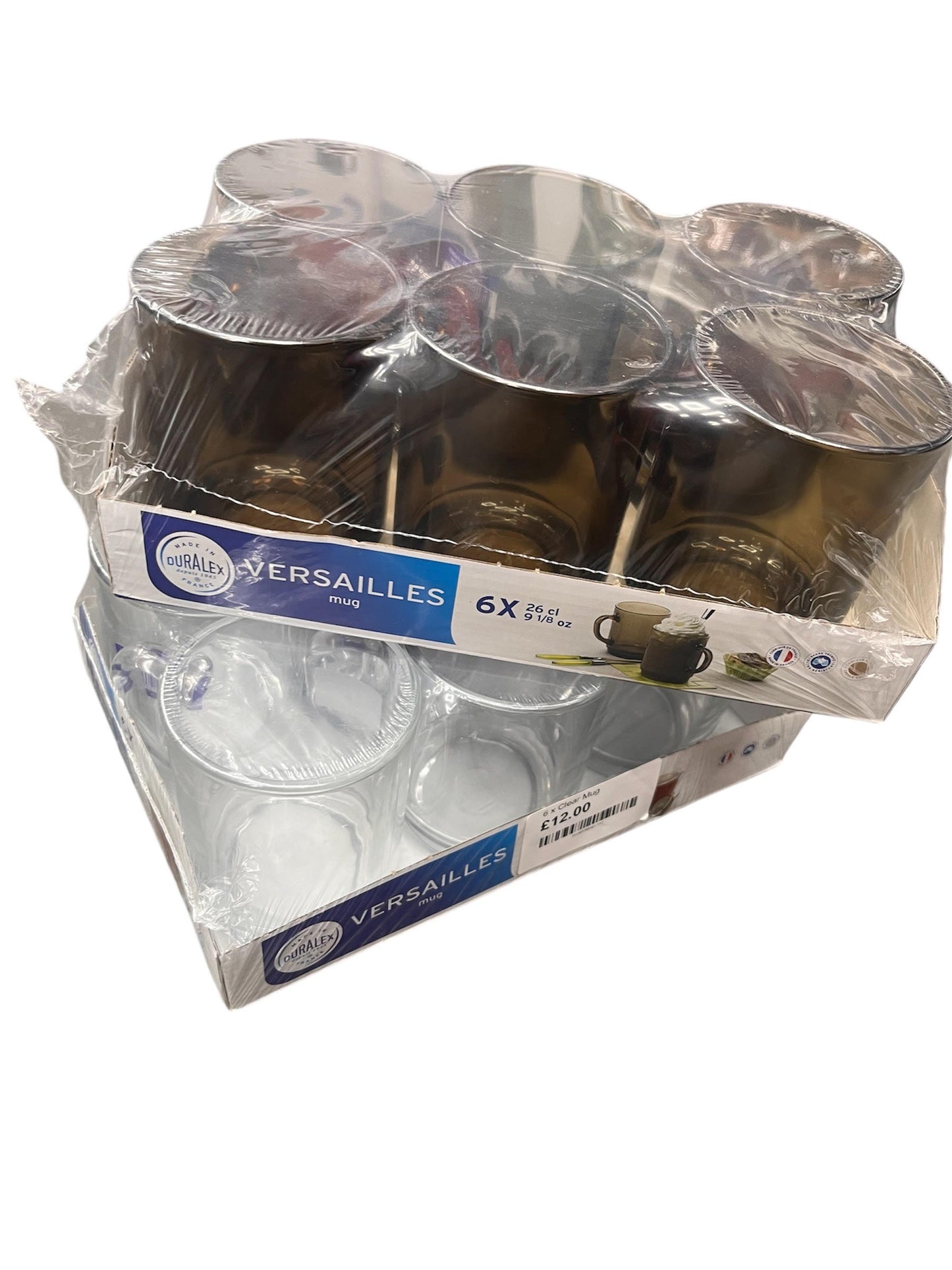 Versailles Glass Mugs Cups 260ml, Smoke, Set of 6
