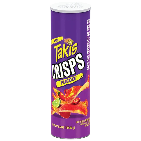 Takis Tube Crisps Fuego Hot Chili Pepper & Lime Potato Crisps 155.92G (Pack Of 15)